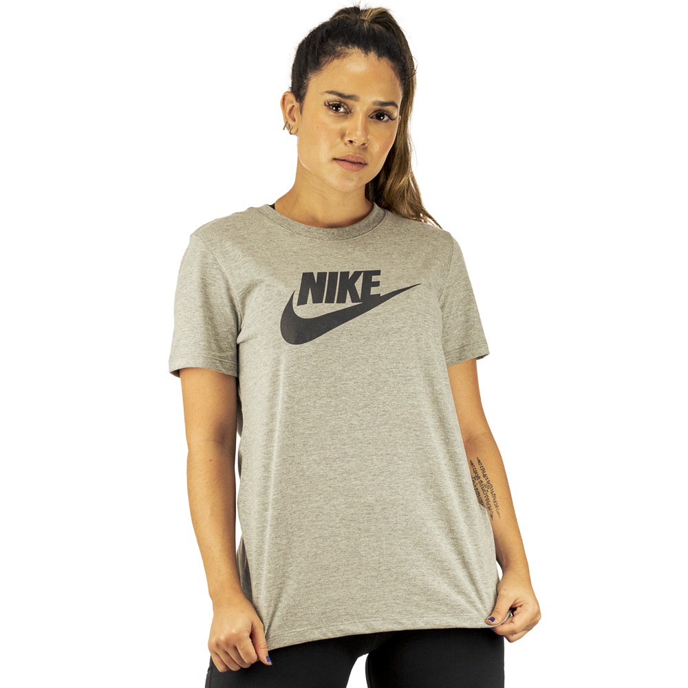 Camiseta Nike Essentials Icon Futura Cinza e Preto - Feminina