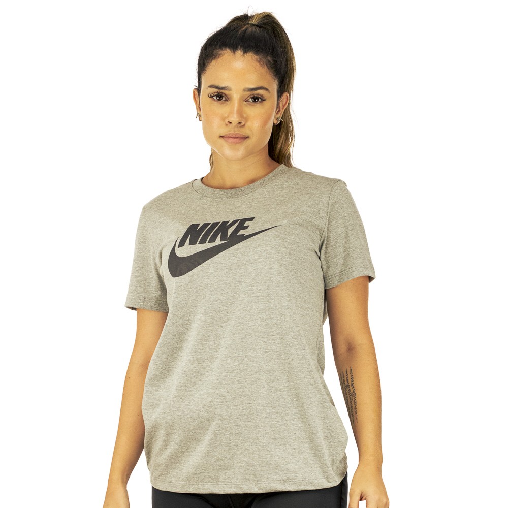Camiseta Nike Essentials Icon Futura Cinza e Preto - Feminina