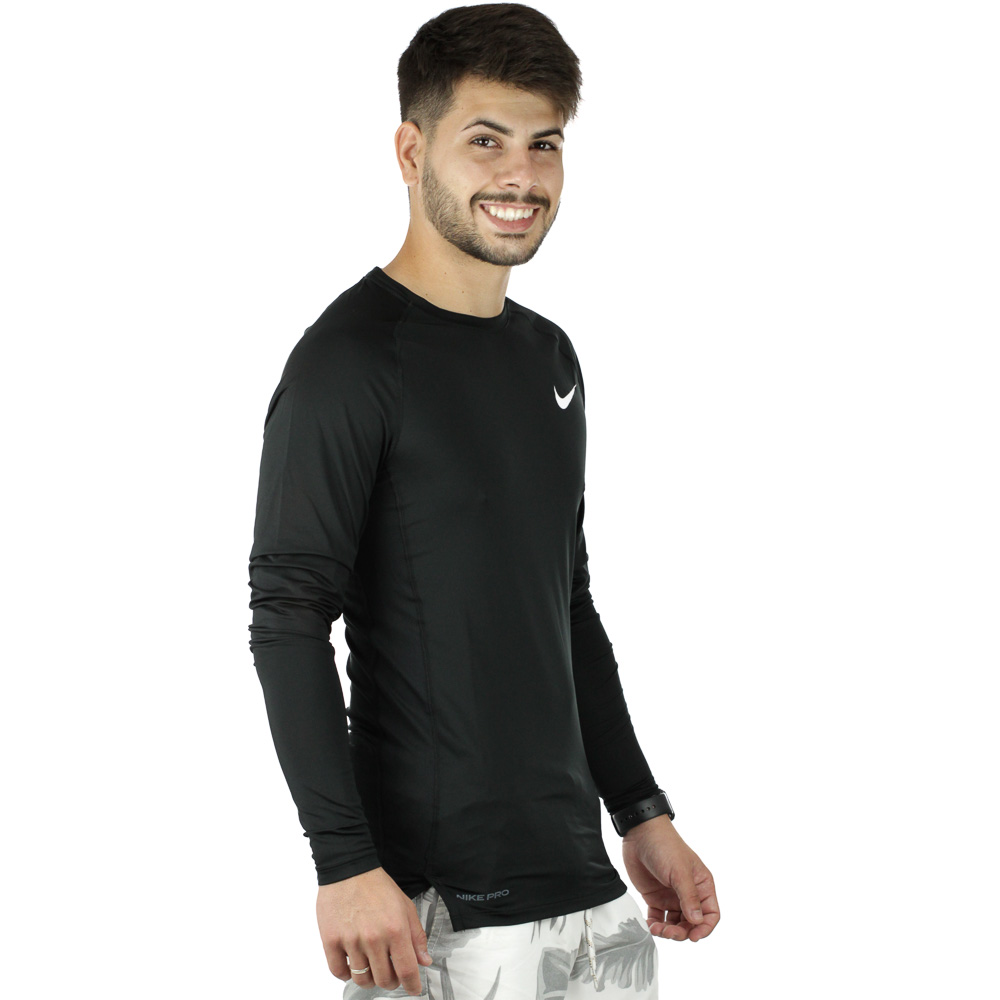 Camiseta Nike Pro Tight Manga Longa Preto e Branca - Masculina