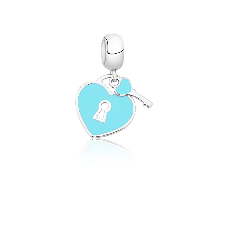 Berloque Coração Fechadura com Chave Azul Tiffany