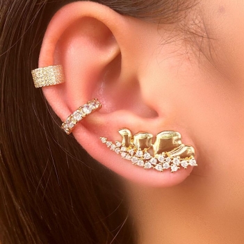 Ear Cuff Borboleta Zircônia Ouro 18K