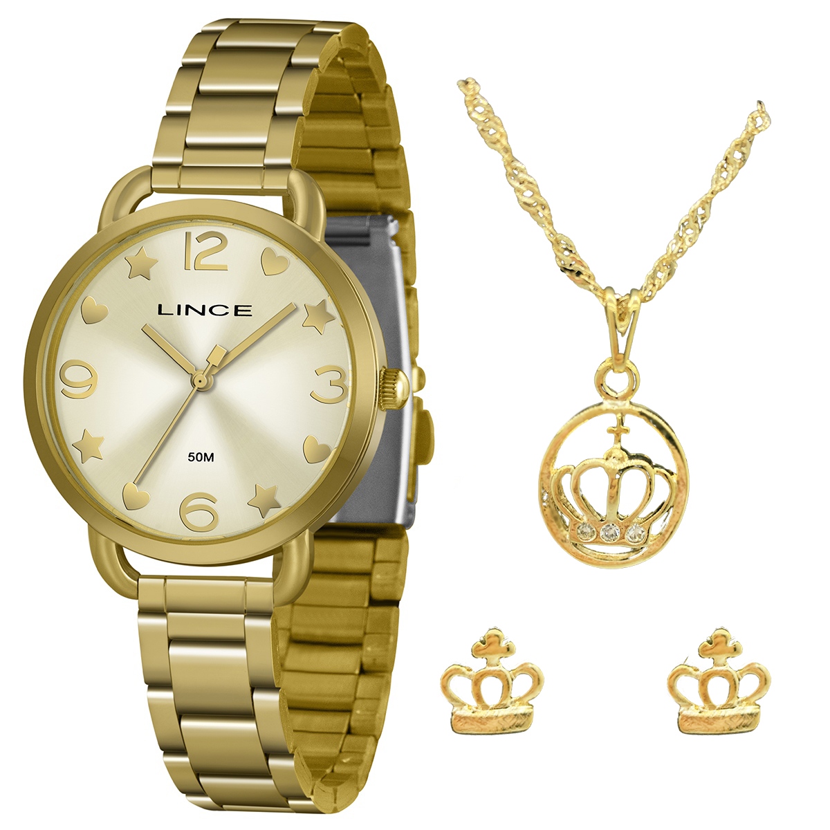 Kit Relógio Lince Feminino Dourado LRGH126L KX17C2KX
