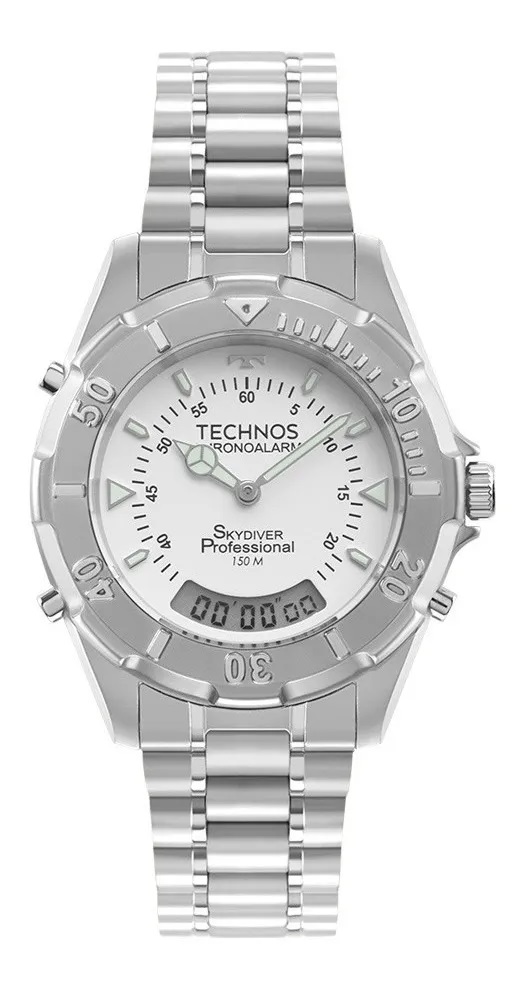 Relógio Technos Masculino Anadigi Skydiver Prata T20557S/3B