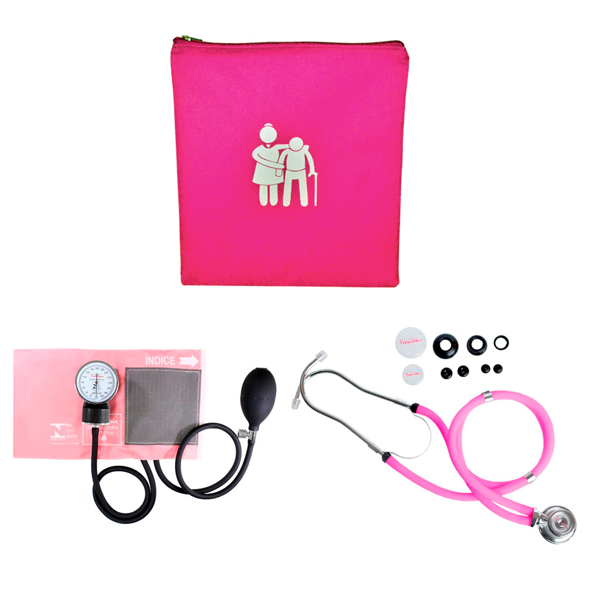 Kit Cuidador de Idosos com Bolsa, Porta Jaleco e Aparelho de Pressão Premium Cor:Pink