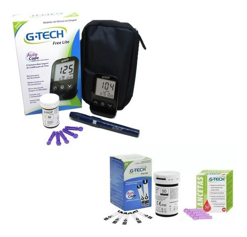 Kit Medidor G Tech Com 60 Tiras Glicemia + 100 Lancetas