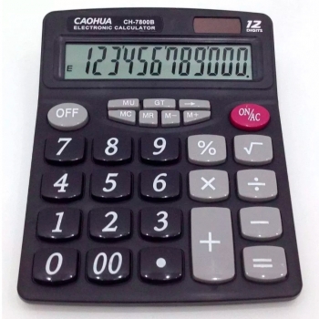 Calculadora De Mesa Caohua 12 Dígitos (Solar/Bateria) Ch-7800b - Preta