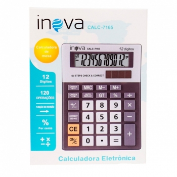 Calculadora De Mesa Inova 12 Digitos (Solar/Bateria) Calc-7165 - Prata