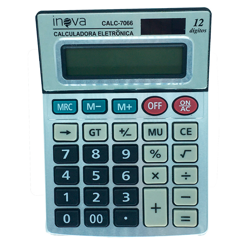 Calculadora De Mesa Inova 12 Digitos (Solar/Bateria) Calc-7066 - Prata