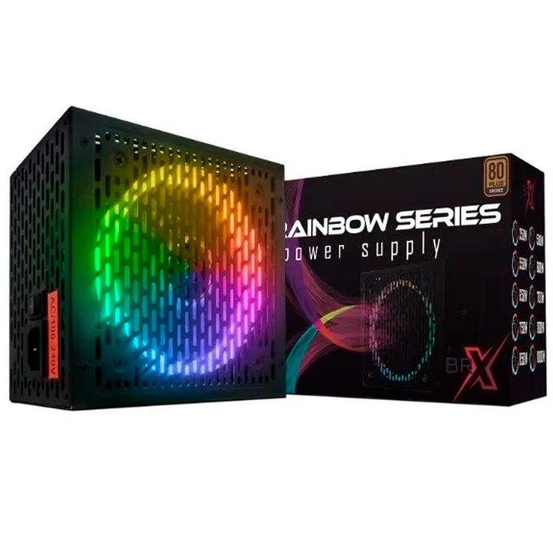 Fonte Real 600W BRX Rainbow Series RGB 80 Plus
