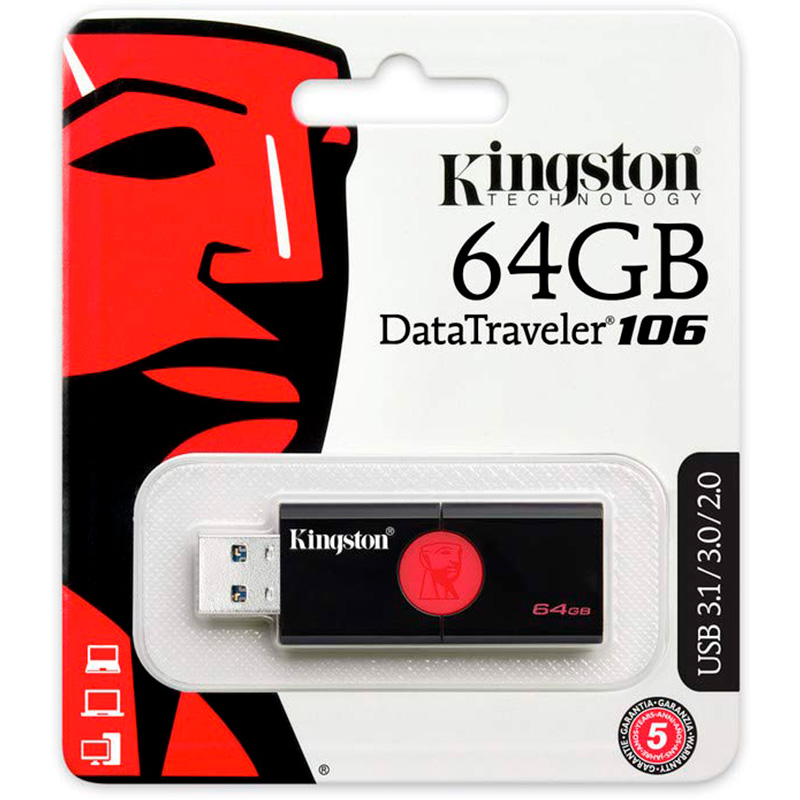 Pen Drive 64gb Kingston  Datatraveler 106 3.0 Preto -  Dt106/64gb
