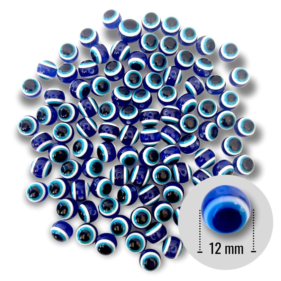 Miçanga Olho Grego Azul 12 mm com Furo Passante para Artesanato