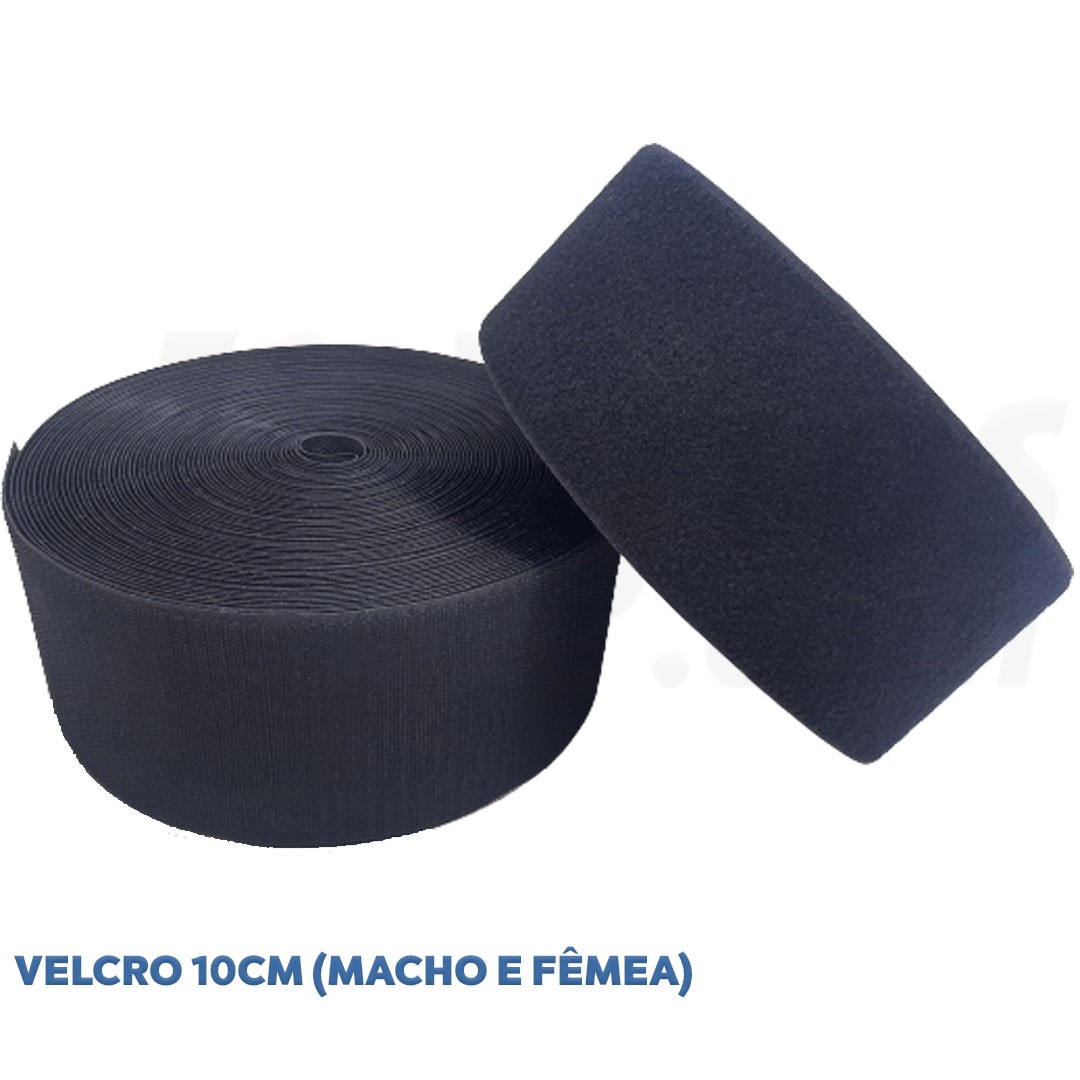 Velcro de 10 cm conjunto macho e fêmea na cor preto caixa com 25 metros