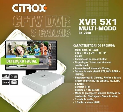 GRAVADOR DVR 8CH FULL HD CITROX - 5X1 - CX-2708