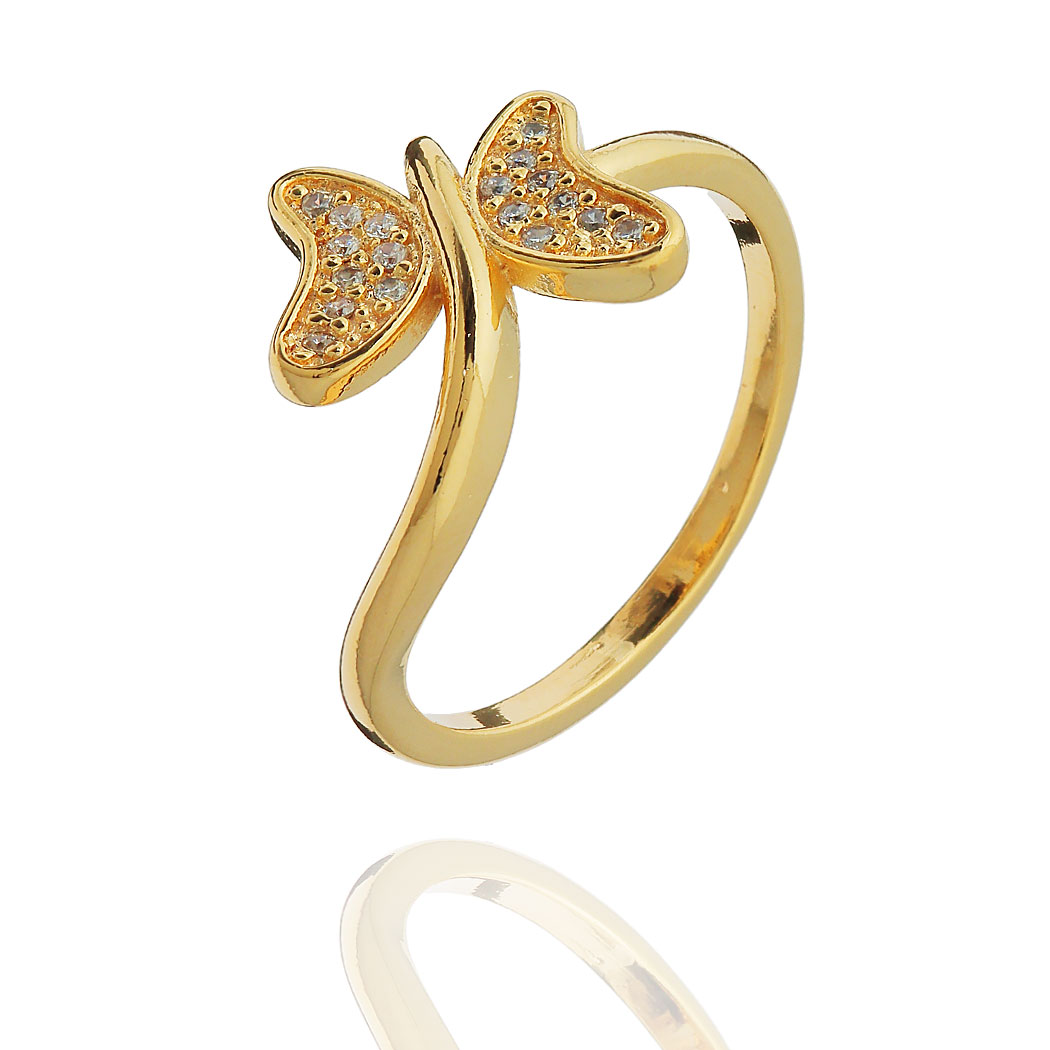 anel borboleta zircônias dourado