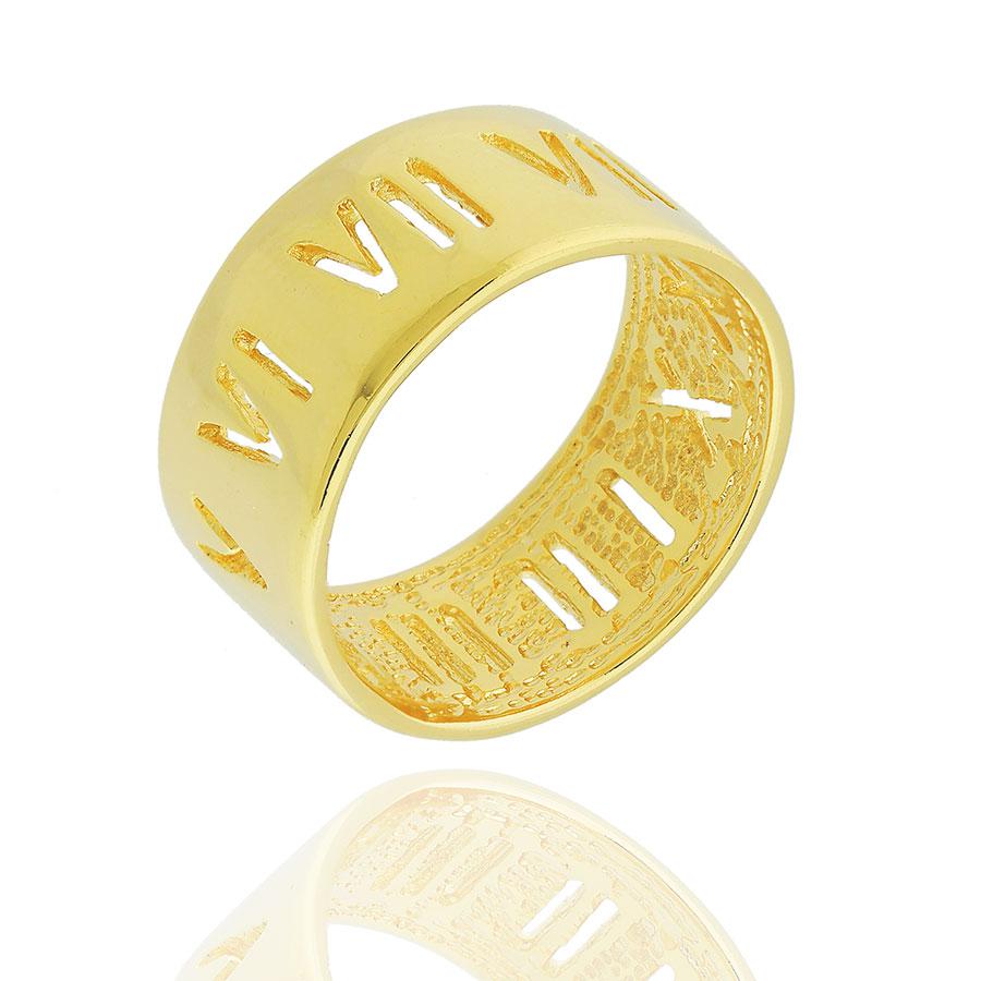 anel numerais romanos liso dourado