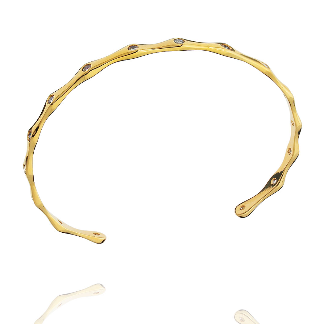 bracelete rígido zircônias curvas dourado