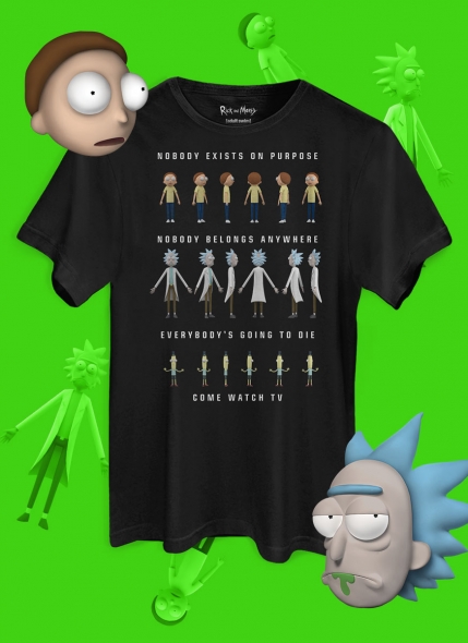 Camiseta Rick And Morty Ninguém Existe com um Propósito S01E08