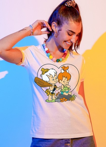 Camiseta Ringer Feminina Os Flintstones Bambam e Pedrita Love