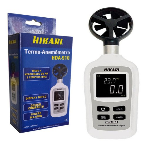 Mini Anemometro e Termometro Digital Velocidade do Ar HDA910 21n220