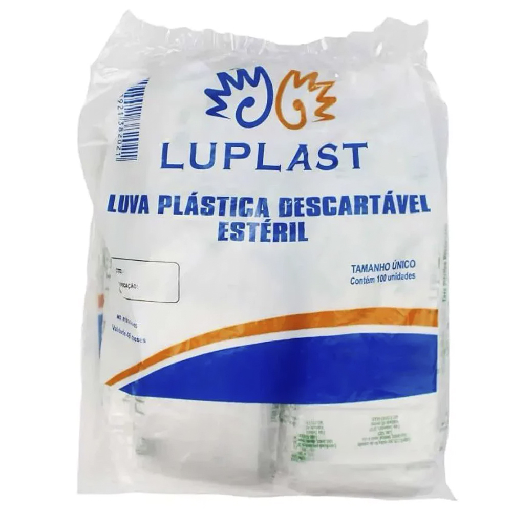 LUVA PLASTICA ESTERIL COM 100UN - LUPLAST