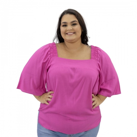 Blusa Plus Size Decote Quadrado Pink