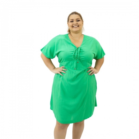 Vestido Plus Size c/ Franzido Verde