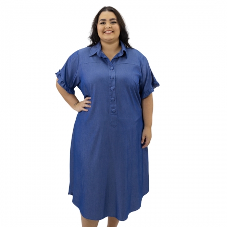 Vestido Plus Size Tencel Azul