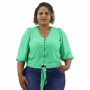Blusa Plus Size de Botões e Amarração Verde