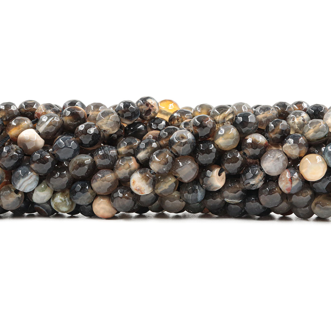 Ágata Black Mix Fio com Esferas Facetadas de 6mm - F156