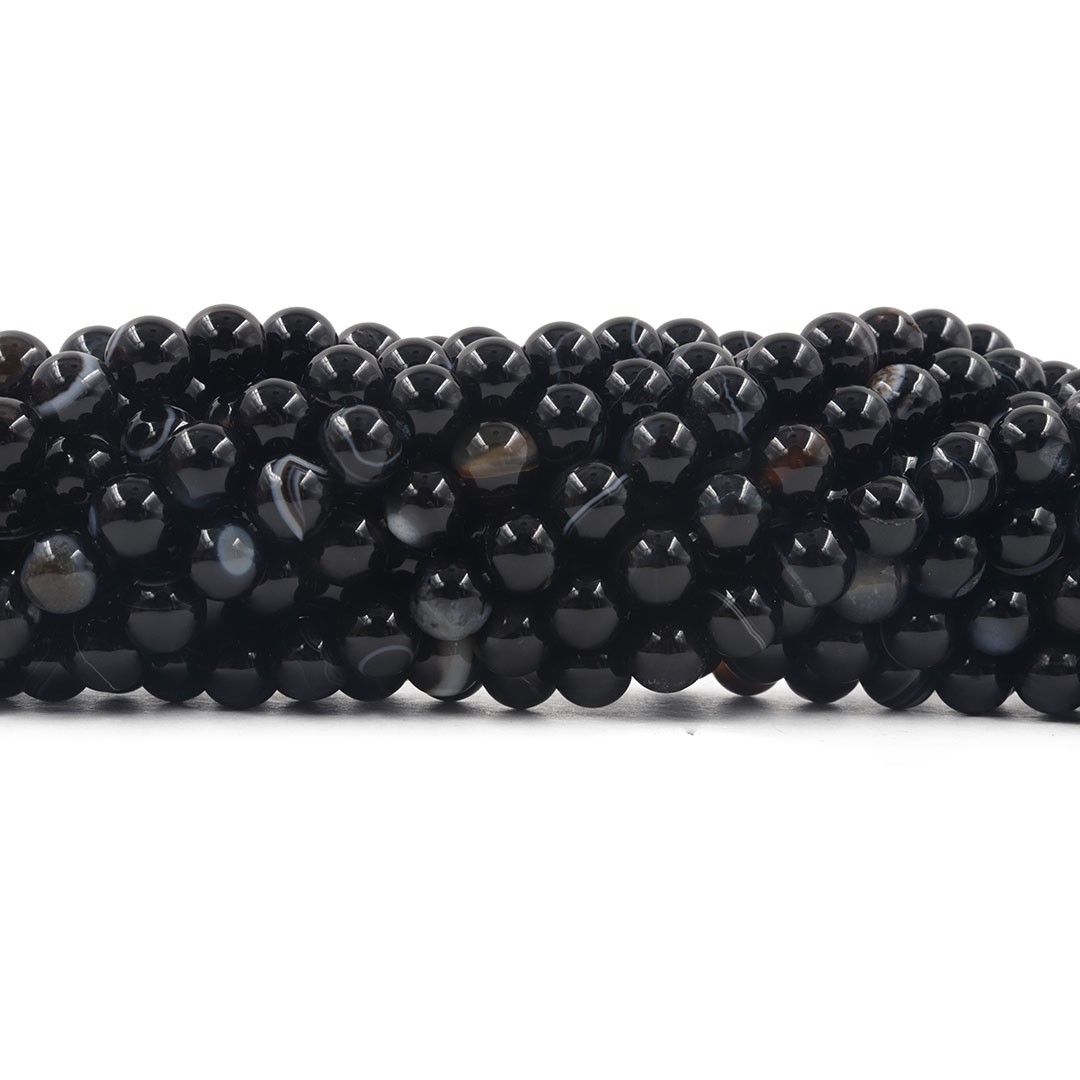 Ágata Preta Mesclada Fio com Esferas de 8mm - F019  - ArtStones