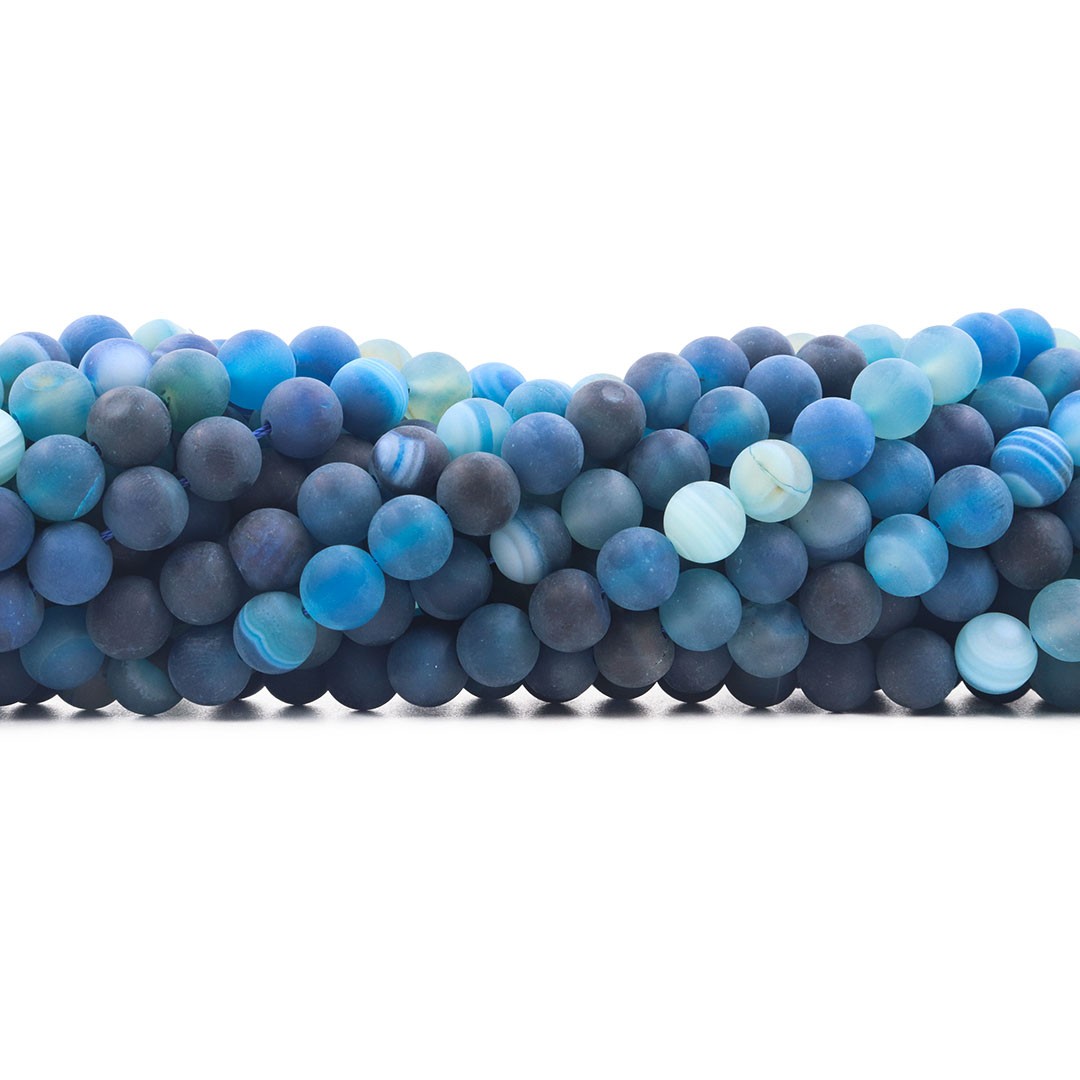 Ágata Smooth Azul Fosco Fio com Esferas de 8mm - F000  - ArtStones