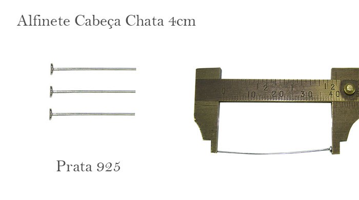 Alfinete Cabeça Chata 4x0.60 Prata 925  - 04 Peças - PR034  - ArtStones