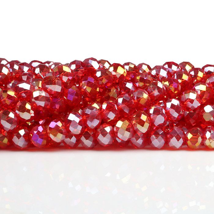 Fio de Cristal de Vidro Vermelho  Boreal 10mm - 70 cristais - FCR_347  - ArtStones
