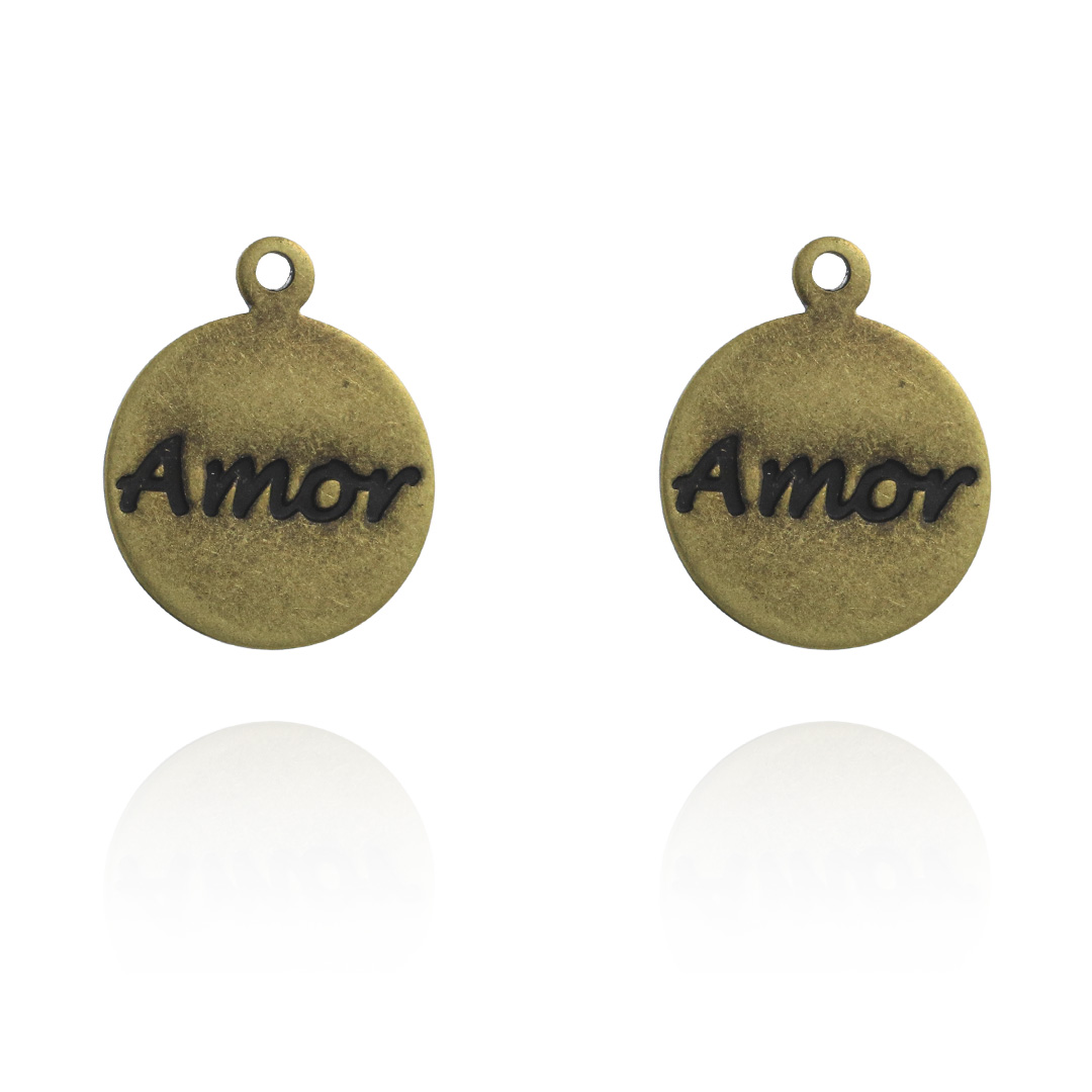 Medalha Amor 12mm Metal - 5 Peças - AM013  - ArtStones