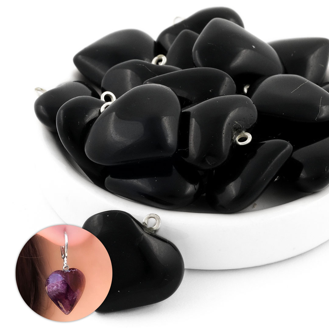 Pingente Mini Coração de Obsidiana Negra - 01 Peça - PG097