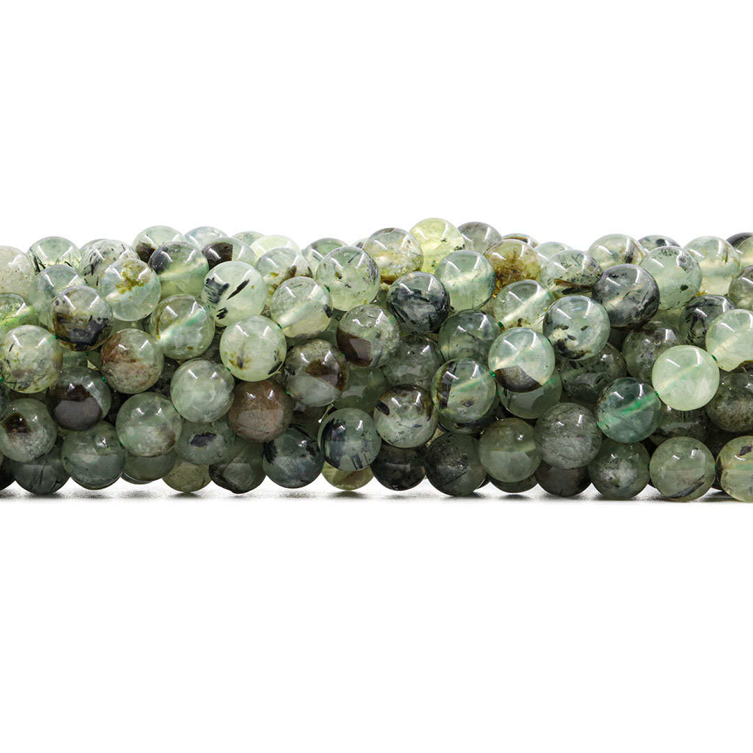 Cristal Prehnita com Rutilos de Turmalina Natural Fio com Esferas de 8.5mm  - F307 - ArtStones